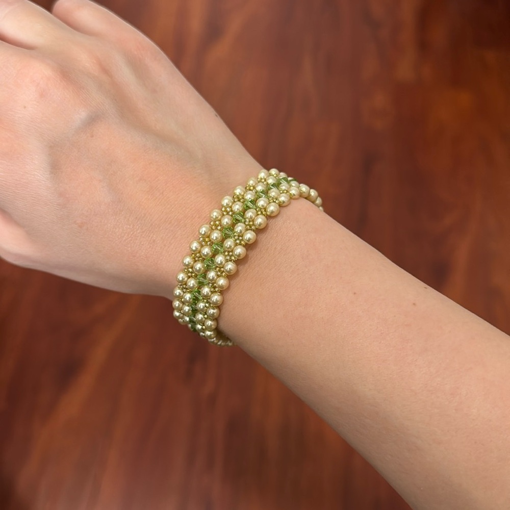 Handmade bracelet. Evenly sized beads and crystals. Sits beautifully on wrist.
